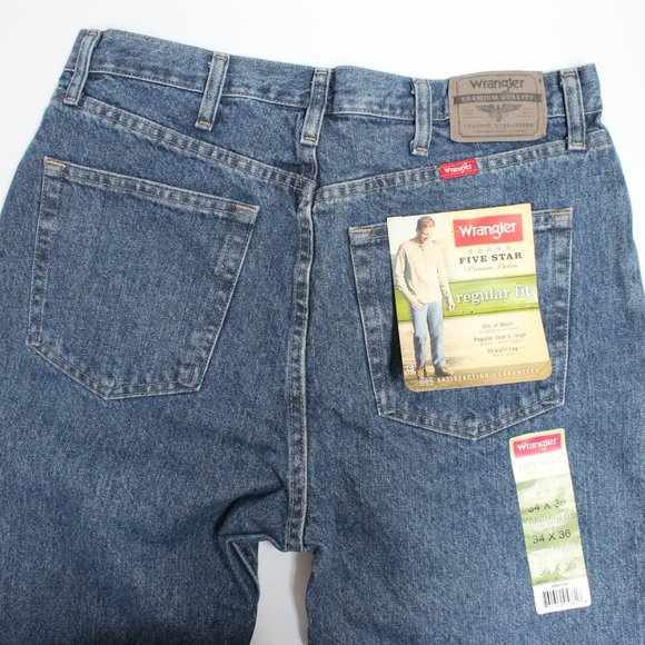 Wrangler Five Star Premium Denim Regular Fit Straight Leg Blue Jeans 34 x 36 NWT - Picture 8 of 16
